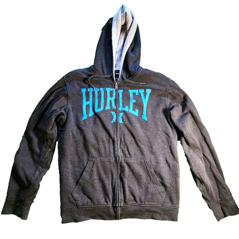 Hurley Full Zip Hoodie Grey Men's Large Blue Logo
